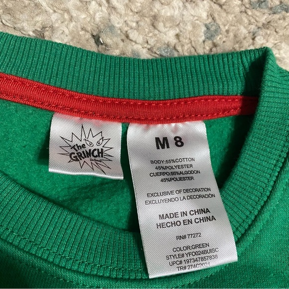 Dr. Seuss Green Grinch Christmas Sweatshirt Kids Size 8 - Picture 4 of 8